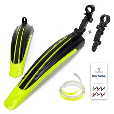 Image de ioutdoor Ensemble de Garde boue pour vélo avec bande réfléchissante 8,2 m Réglables avant et arrière Convient VTT 50,8 cm, 55,9 61 66 cm Jaune fluo