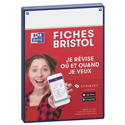 Image de Oxford Révision 2.0 Lot de 50 Fiches bristol format A5 (14, 8 x 21cm) fond Uni Blanc Recto/Verso cadre Bleu Marine