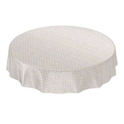 Image de ANRO Nappe en Toile cirée, à Pois, Unie, Beige, Bord découpé, Ronde, 120 cm