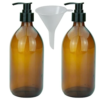 Image de mikken Lot de 2 distributeurs Savon 500 ML en Verre ambré, sans BPA, adaptés à Un Usage Alimentaire avec 1 Entonnoir