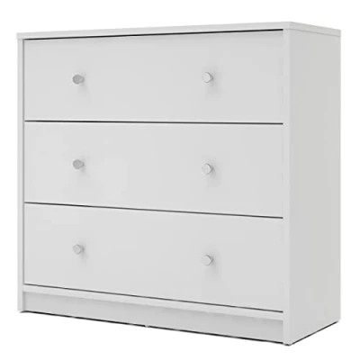 Image de Commode de chambre OREGON 3 tiroirs décor blanc L 72,4 x P 30,1 H 68,3 cm