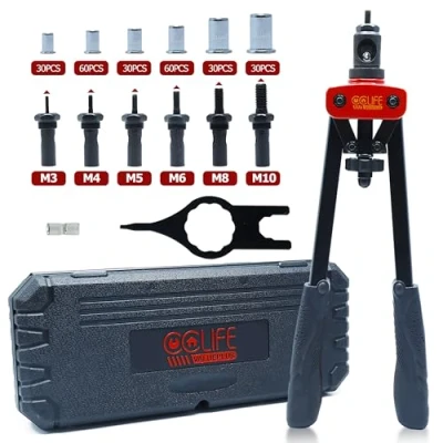 Image de CCLIFE Pince à écrou riveter Comprend 240 écrous M3 M4 M5 M6 M8 M10 Ecrous rivets professionnels avec pistolet double poignée