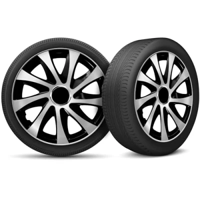 Image de Moltico Enjoliveur Set de 4 Universel Enjoliveurs Adapté à Toutes Roues en Acier pour Auto Anneau Sécurité Réglable 14 Pouces Argent Noir