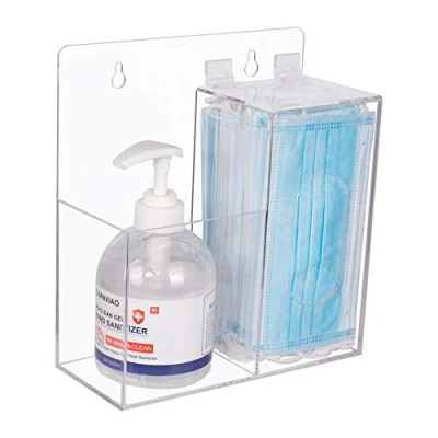 Image de KOEMEHR boîte de rangement pour masques en acrylique et Support désinfectant les mains mural ou comptoir, distributeur transparente masques, gants, savon