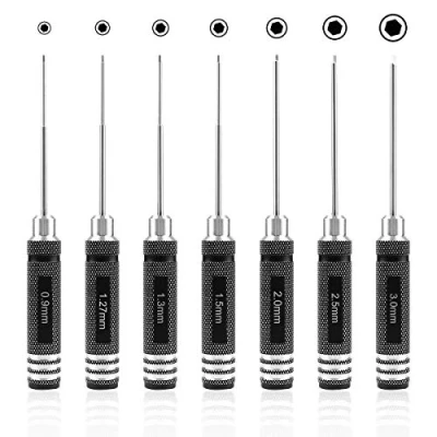 Image de 7 pièces tournevis hexagonal, kit d&#039;outils de RC (0,9 mm 1,27 1,3 1,5 2,0 2,5 3,0 mm) pour hélicoptère modèle