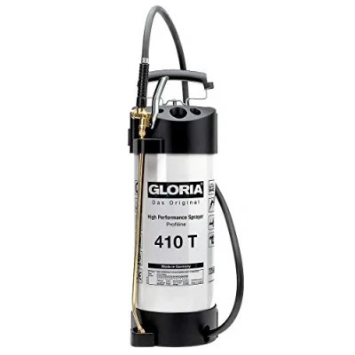 Image de GLORIA 410 T Profiline, Pulvérisateur à pression haute performance de 10L professionnel oléofuge en acier inoxydable avec raccord compresseur et manomètre 6 bar blanc/noir