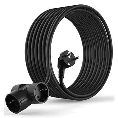 Image de MutecPower Prolongateur Schuko de 7.5 mètres Rallonge avec 3 Prises coudée à 90 jusqu&#039;à 250V 50Hz 16A IP20 Longueur 7.5m Noir