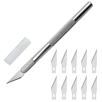 Image de Yoezuo Ensemble Scalpel, Precision Cutter Scalpel avec 10 lames, Couteau pour Loisirs Créatifs, de précisioncouteau artisanal l&#039;artisanat Découpe Travail d&#039;art Bricolage Sculpture
