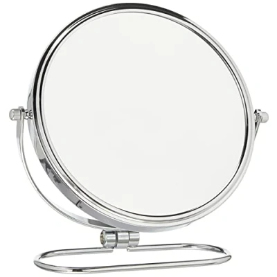 Image de HIMRY Miroir cosmétique Double Face Pliable 20 cm, grossissement x 5, Rotatif à 360 cosmétique, de Table, 2 miroirs : Un côté Normal et grossissant (x 5), chromé, KXD3125 5x