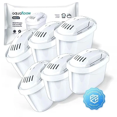 Image de Aquafloow Maxi Set De 6x Cartouches Filtrantes Convient À Toutes Les Carafes BRITA et DAFI Avec Filtres UNIMAX Compatible Maxtra+, Style, Marella, Elemaris, XL, Fun