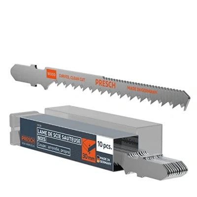 Image de Presch Lames de scie sauteuse bois 10 pièces Découpes arrondies très nettes (4 30 mm) haute longévité à emmanchement en T pour toutes les scies sauteuses Lame