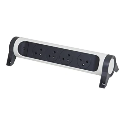 Image de LEGRAND Multiprise Rotative avec Interrupteur à Voyant LED 4 Prises Surface Terre Livrée Sans Cordon/Sans Fiche Blanc et Gris Foncé