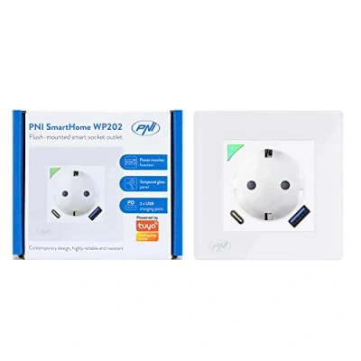 Image de Prise intelligente WiFi PNI SmartHome WP202, montage enterré, contrôle internet, application Tuya Smart dédiée, compatible avec Amazon Alexa et Google Home