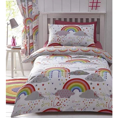Image de Kids Club Housse de Couette réversible en Coton mélangé avec Nuages et arcs Ciel pour lit Simple Blanc