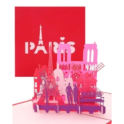 Image de Carte pop up « Paris je t&#039;aime » à rabat 3D et la tour Eiffel Bons de voyage cadeaux urbain mariage