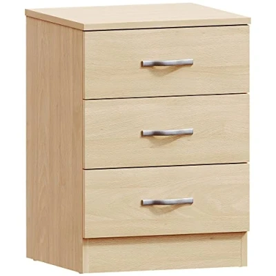 Image de Vida Designs Table de Chevet Commode, 3 poignées en métal et Coureurs, Unique Anti Bowing tiroir Support, Riano Meubles Chambre à Coucher, Bois, Product Size: H 56 x W 40 D 36 Cm Approx