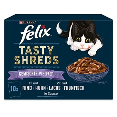 Image de FELIX Tasty Shreds Lot de 6 boîtes Nourriture Humide en Sauce pour Chat x 10 80 g