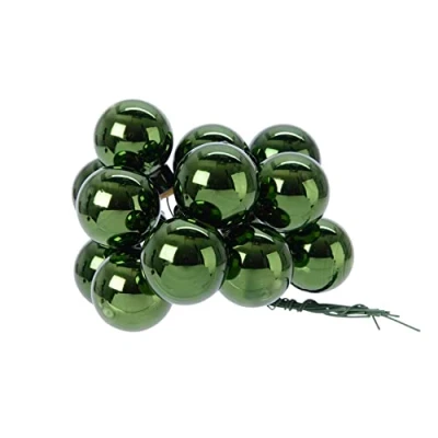 Image de Kaemingk Lot de 12 boules Noël sur fil En verre 2,5 cm forme grappe brillante Vert foncé pin