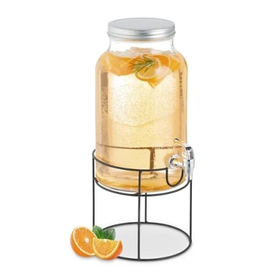 Image de Relaxdays Distributeur de Boisson, en Verre, avec Support et Couvercle, Volume : 6 litres, Transparent