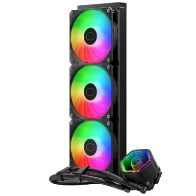 Image de Cooler Master MasterLiquid 360 Core II CPU Watercooler Refroidisseur AIO 360mm (Max. 280W TDP), Pompe GR9 à Double Chambre, ventilateurs ARGB Gen 2 améliorés, Montage rapide kits AMD &amp; Intel Noir