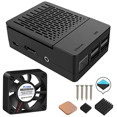 Image de GeeekPi Boitier pour Raspberry Pi 3 modèle B + (B Plus), avec Ventilateur et 3PCS Dissipateurs 3/2 (n&#039;inclut Pas Le Tableau Pi) (Noir)
