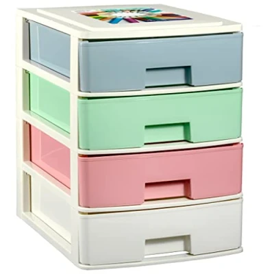 Image de COM FORT HOUSE Commode empilable en plastique Modèle multicolore Couleur blanche à 4 Tiroirs de rangement modulaires