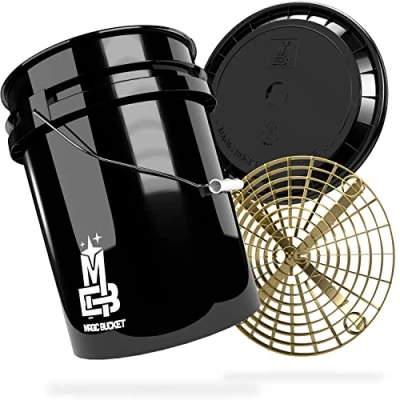 Image de MAGIC BUCKET lavage à la main pour voiture seau de Avec couvercle assorti 5 ballons US d&#039;environ 20 litres Grit Guard Kit noir/doré