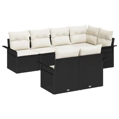 Image de VidaXL Ensemble de canapé jardin 7 pièces avec coussins noir en poly rotin 3345397
