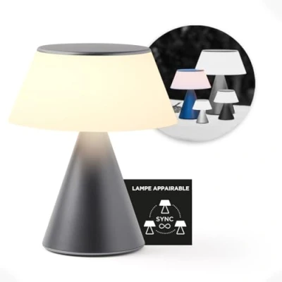 Image de Lexon lampe de chevet LED LUMA L, Grande table sans fil tactile avec variateur d&#039;intensité et synchronisation multi lampes, 9 couleurs lumière rechargeable Gris métal