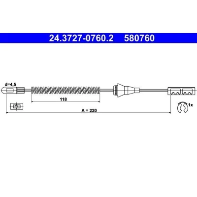 Image de ATE 24.3727 0760.2 Câble De Frein 220 OPEL: Vectra B CC, Berline
