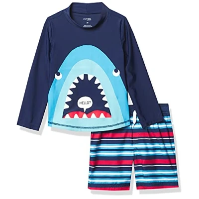 Image de Simple Joys by Carter&#039;s Maillot de bain, haut natation et short bain Bébé Garçon, Bleu Marine Requin/Rayures, 18 mois