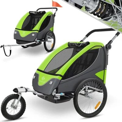 Image de KESSER® Remorque de vélo Pour enfant Rotation à 360 Avec suspension 2 en 1 Fonction jogger Sangle 5 points enfants 40 kg