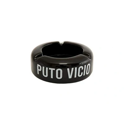 Image de Fisura Cendrier original noir avec message &quot;p*to vicio&quot;. d&#039;extérieur une phrase amusante. Cendier design fabriqué en céramique. Mesures : 10 x 4 centimètres.