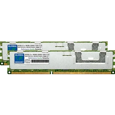 Image de GLOBAL MEMORY 32Go (2 x 16Go) DDR3 1333MHz PC3 10600 240 PIN ECC ENREGISTRÉ DIMM (RDIMM) MÉMOIRE RAM KIT pour SERVEURS/WORKSTATIONS/Cartes Meres (8 Rank Non CHIPKILL)