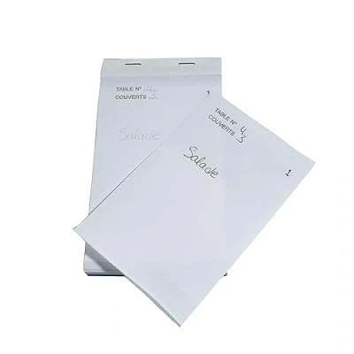Image de Exacompta Réf. 96203E Paquet de 10 blocs Maître d&#039;Hôtel Carnet commande pour restaurants 50 feuillets blancs autocopiants en 2 exemplaires numérotés Format vertical 9,6 x 17 cm
