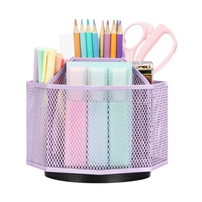 Image de EXERZ Organisateur De Bureau Rotatif À 360 , Porte crayons, Système Stockage Rotatif. Base Antidérapante Violet Clair