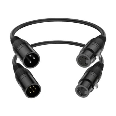 Image de J&amp;D Câble XLR, XLR Mâle 3 Broches vers Femelle 5 et Audio, Paquet de 2 à Câbles d’Éclairage DMX, 30 cm