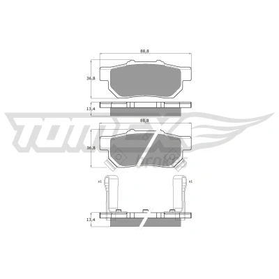 Image de TOMEX brakes TX 10 99 Jeu de plaquettes frein Essieu arrière avec indicateur d&#039;usure HONDA: Jazz 2, CIVIC 6 Fastback, Stufenheck
