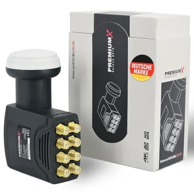 Image de PremiumX Deluxe Octo LNB Convertisseur de Signal pour 8 utilisateurs avec réception Satellite numérique en HD, UHD et 4K. Prend Charge DVB S2 oscillateur référence PLL