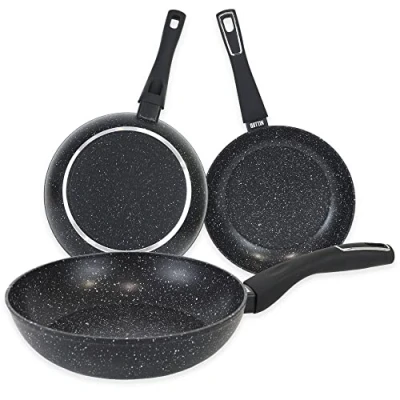 Image de Quttin Sarten Antiadhésif aluminium avec revêtement résistant Casserole en forgé couvercle verre, convient à tous les types de cuisinières Modèle Select Noir Diamètre 20 cm