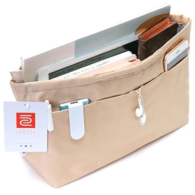 Image de iN. Organiseur de sac à main avec fermeture éclair en tissu nylon pour femme Sacs et fourre tout beige Taille : S 33 cm (haut) / 22,1 (bas) L x 12,9 (l) 19,1 H