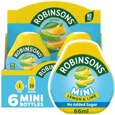 Image de Robinsons Mini Sans sucre ajouté Faible teneur en calories citron et vert Pour 20 boissons par paquet, 6 x 66 ml