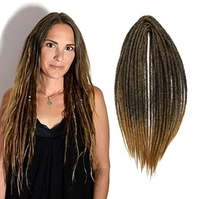 Image de Extensions de Dreadlocks Synthétiques Minces 0,6 cm Double Ended 20 Pouces 10 Brins Cheveux au Crochet Longues Tresses Style Hip Hop Doux Dreads Cheveux, MT1B/27#