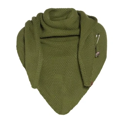Image de Knit Factory Coco Châle Tricoté Foulard Triangle Écharpe Femme Vert Mousse 190x85 cm Y compris la broche décorative
