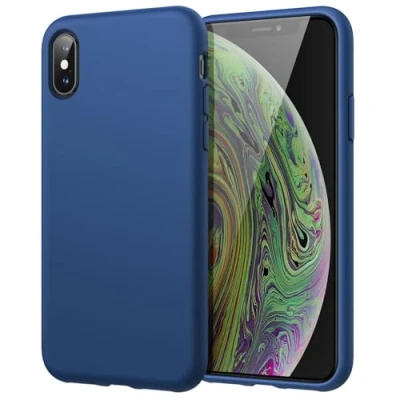 Image de JETech Coque en Silicone pour iPhone X/XS, Étui de Protection Complète du Corps au Toucher Soyeux, Housse avec Doublure Douce Tissu Microfibre, Anti Chocs (Bleu Cobalt)