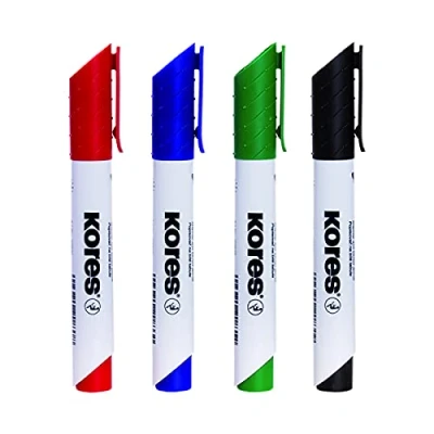 Image de Kores K Marker XW2 : Marqueurs de Couleur pour Tableau Blanc avec Pointe Biseautée, Effaçable à Sec et Encre Faible Odeur, Fournitures Scolaires Bureau, Paquet 4 Couleurs Assorties