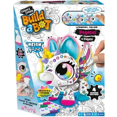 Image de BUILD A BOT PEGASUS Robot Animal Intéractif à Construire et Personnaliser Pour Enfants dès 4 ans 20 Pièces Assembler + Feutres, Stickers &amp; Gemmes Licorne Intéractive Piles Non Incluses