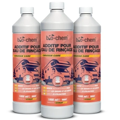 Image de Bio Chem Additif sanitaire pour eau de rinçage 3 x 1L Nouvelle formule avec microorganismes produit wc nettoyant toilettes sèches camping et car