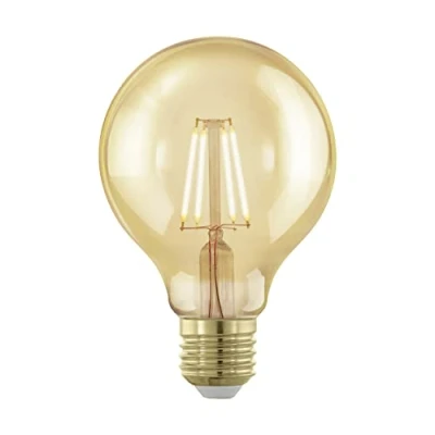 Image de Eglo ampoule LED E27 à intensité variable, Edison incandescence Golden Vintage, éclairage rétro, 4 W (correspond 28 watts), 300 lumens, blanc chaud, doré, 1700 Kelvin, G80, Ø 8 cm