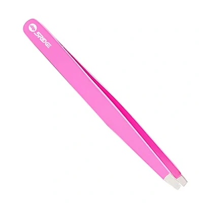 Image de Pince à épiler pour sourcils inclinée en acier inoxydable Élimination de précision des poils du visage, incarnés et échardes Tire comédons professionnels (Rose)